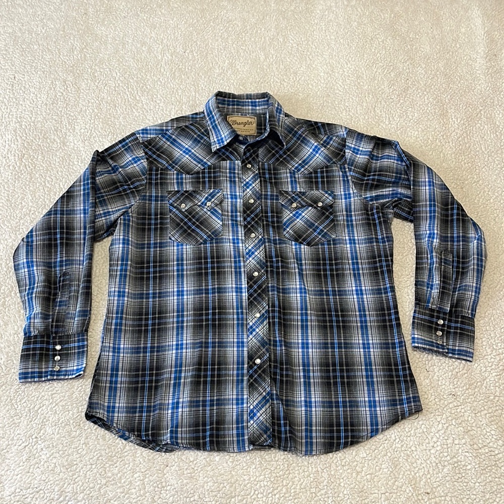 Vintage Wrangler Western Plaid Pearl Snap Button Down Shirt Mens Large